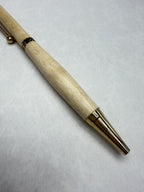 Stylo en bois Bouleau artisanal – Plaqué or 24k | Quart tournant & Recharge Cross