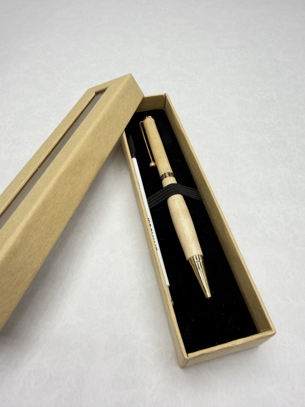 Stylo en bois Bouleau artisanal – Plaqué or 24k | Quart tournant & Recharge Cross