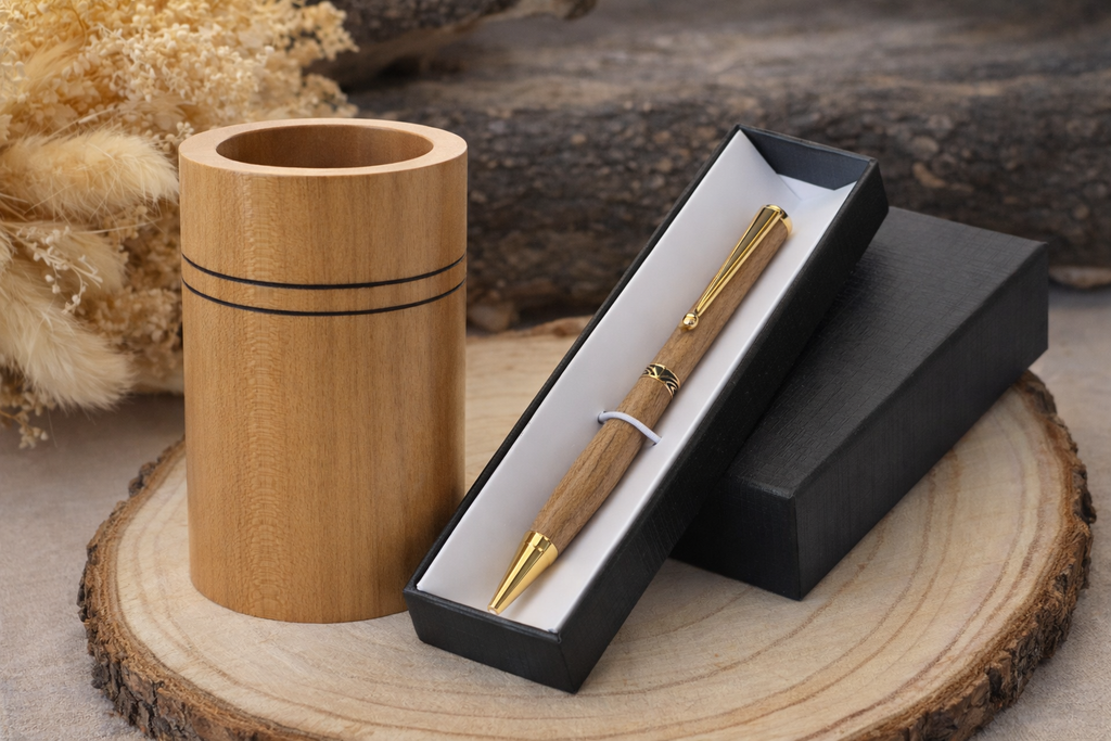 Coffret cadeau stylo en bois & pot à crayons