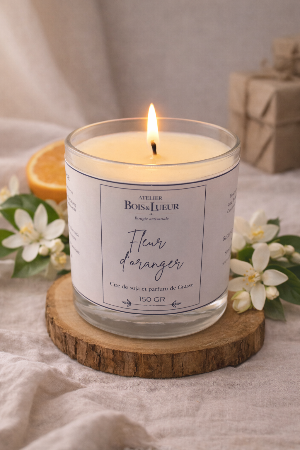 Bougie artisanale en cire de soja – Fleur d'oranger