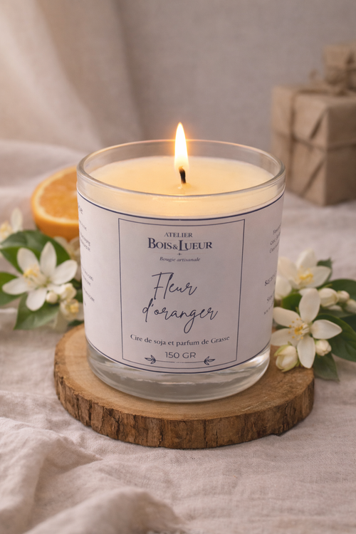 Bougie artisanale en cire de soja – Fleur d'oranger