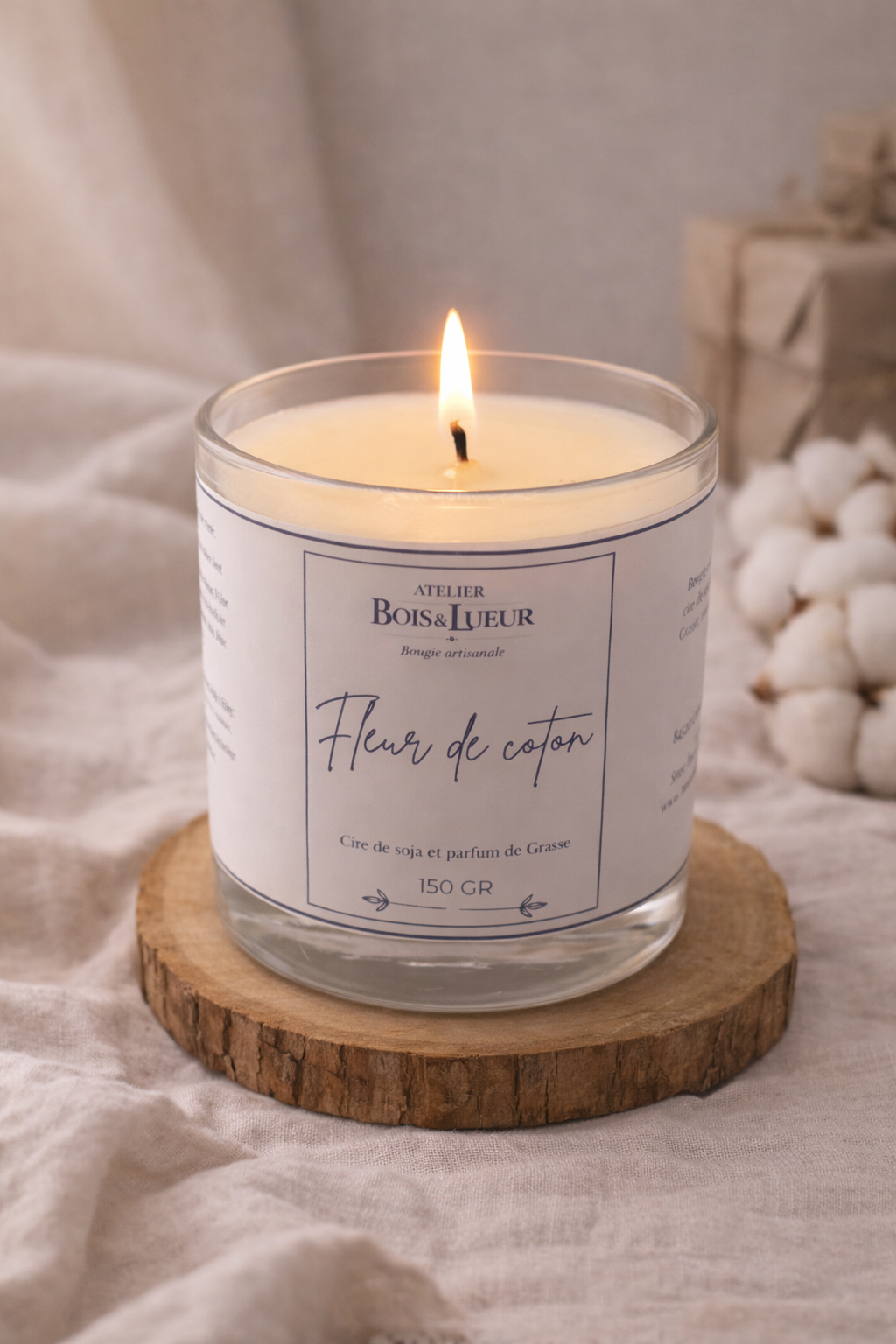 Bougie artisanale en cire de soja – Fleur de Coton