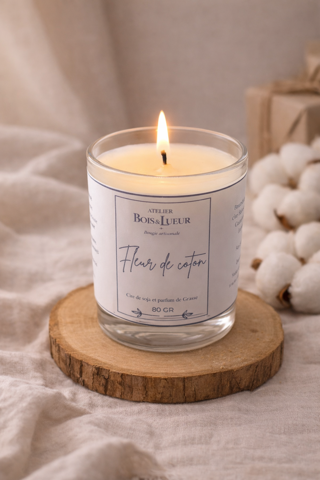 Bougie artisanale en cire de soja – Fleur de Coton