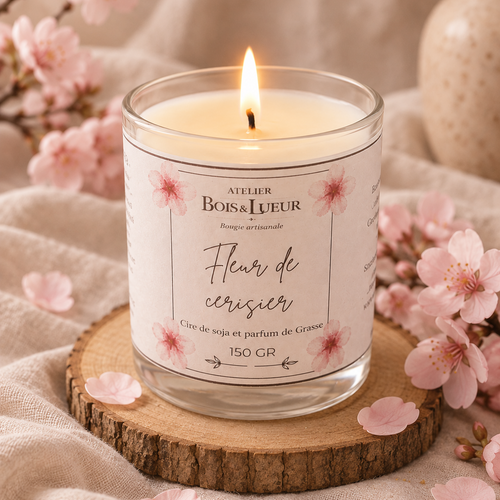 Bougie artisanale en cire de soja – Fleur de cerisier