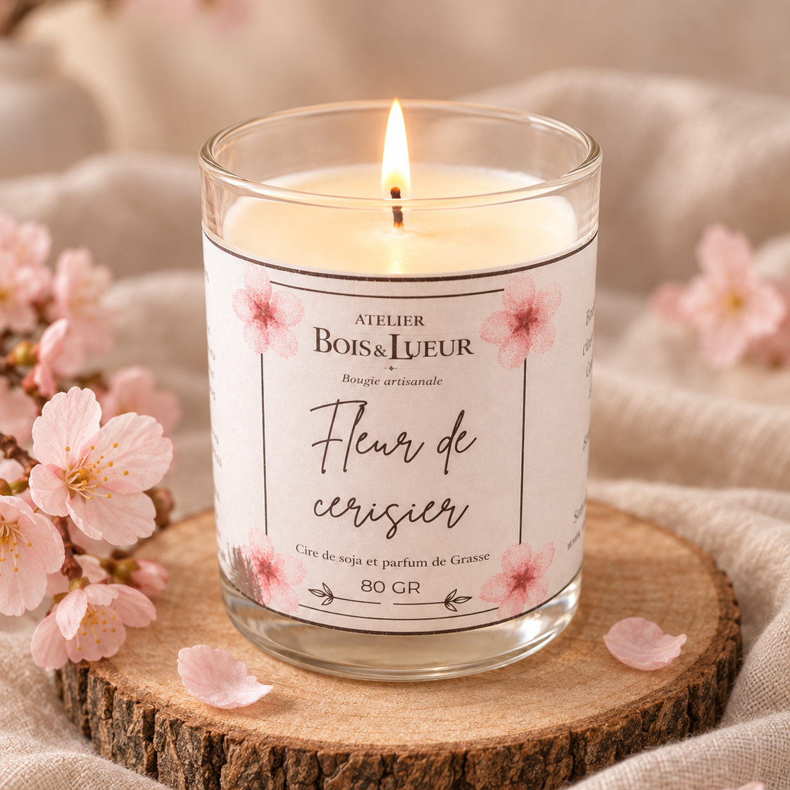 Bougie artisanale en cire de soja – Fleur de cerisier