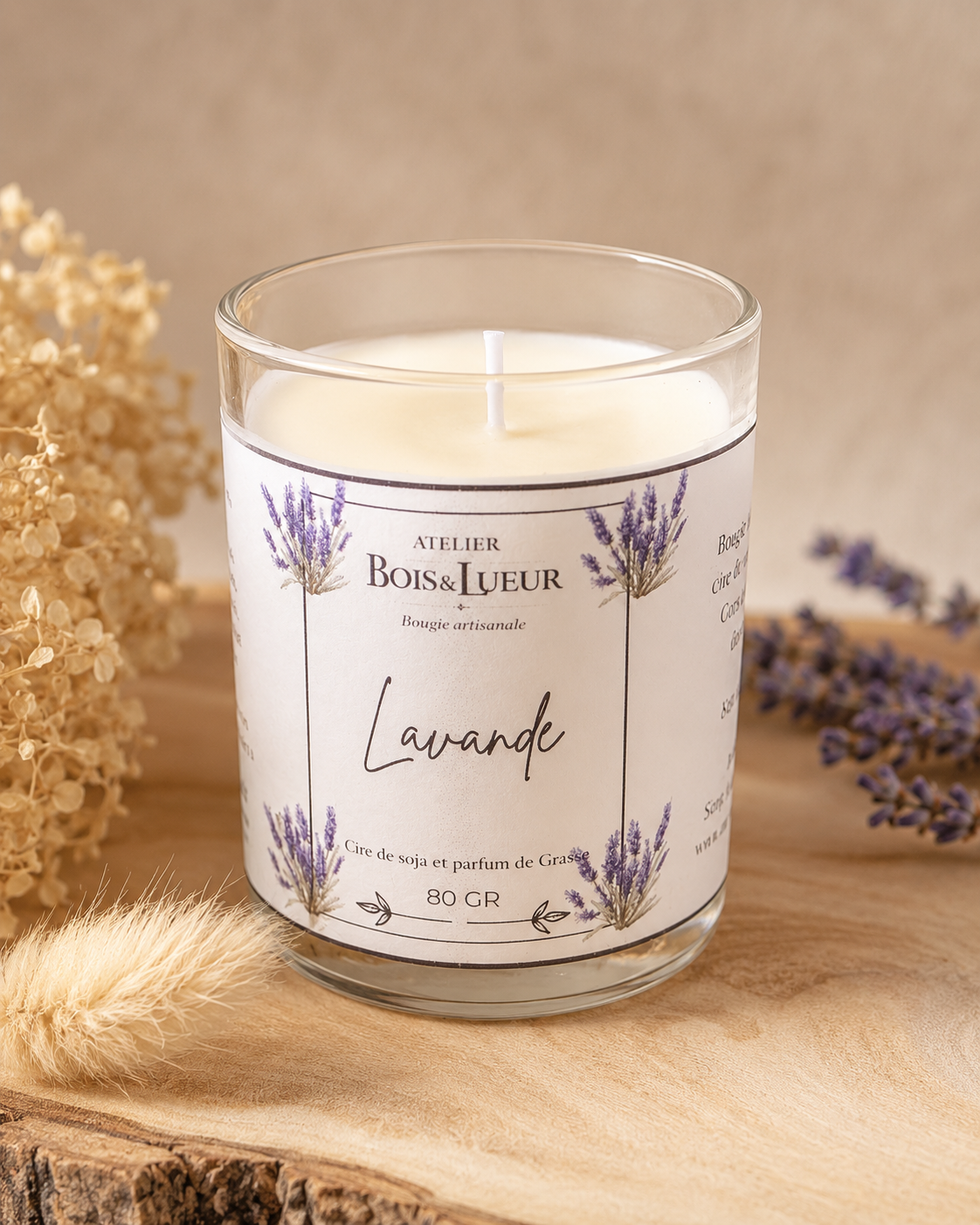Bougie artisanale en cire de soja – Lavande
