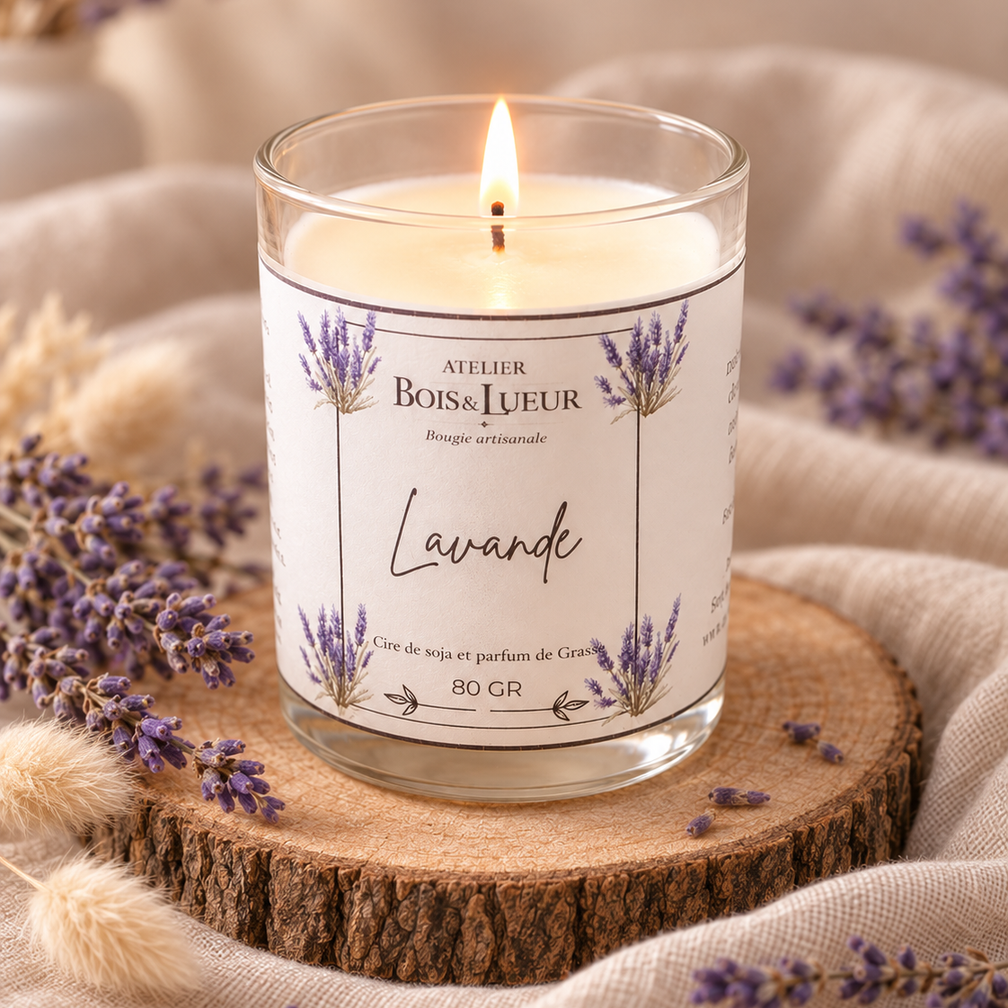 Bougie artisanale en cire de soja – Lavande