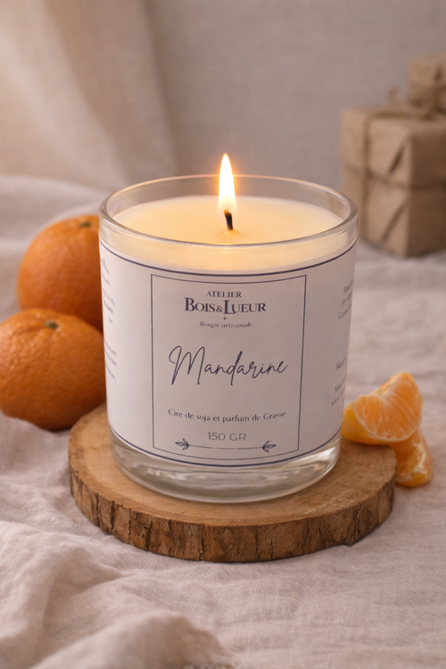 Bougie artisanale en cire de soja – Mandarine