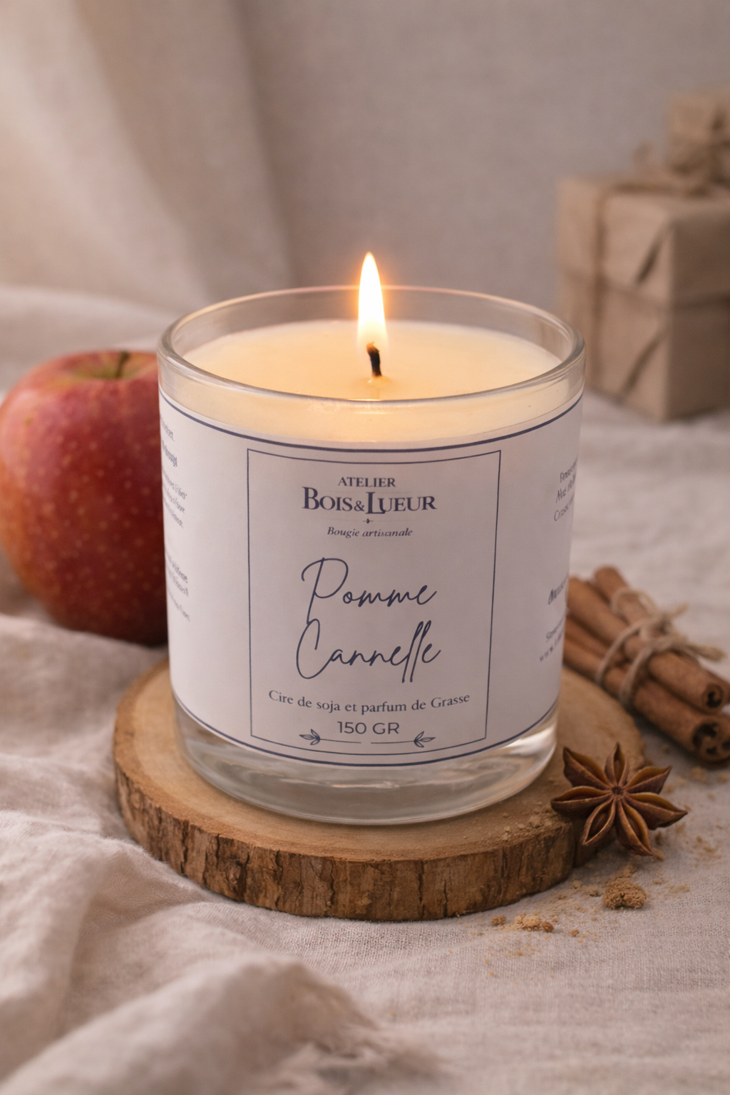 Bougie artisanale en cire de soja – Pomme cannelle