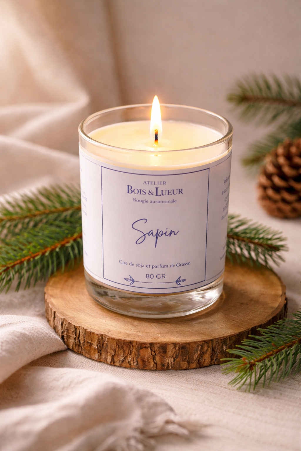 Bougie artisanale en cire de soja – Sapin