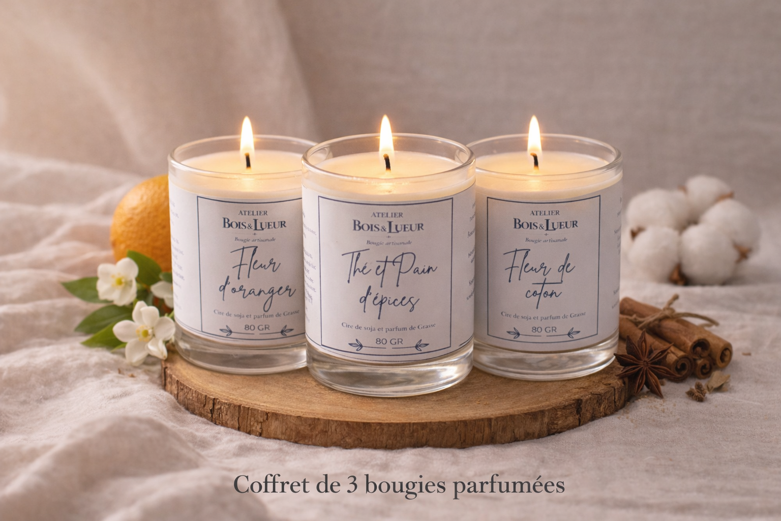 Coffret de 3 bougies parfumées 80gr artisanales à composer