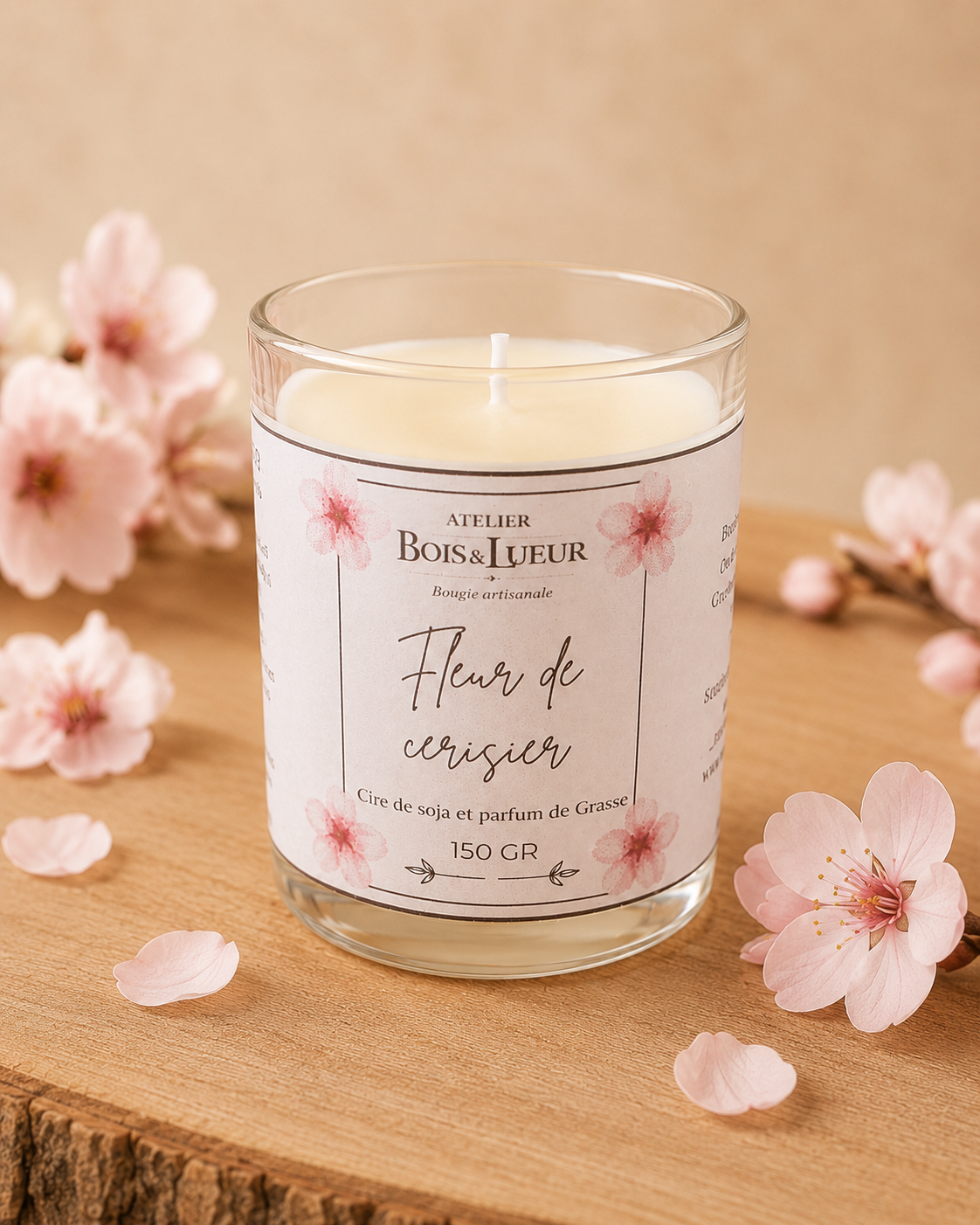 Bougie artisanale en cire de soja – Fleur de cerisier