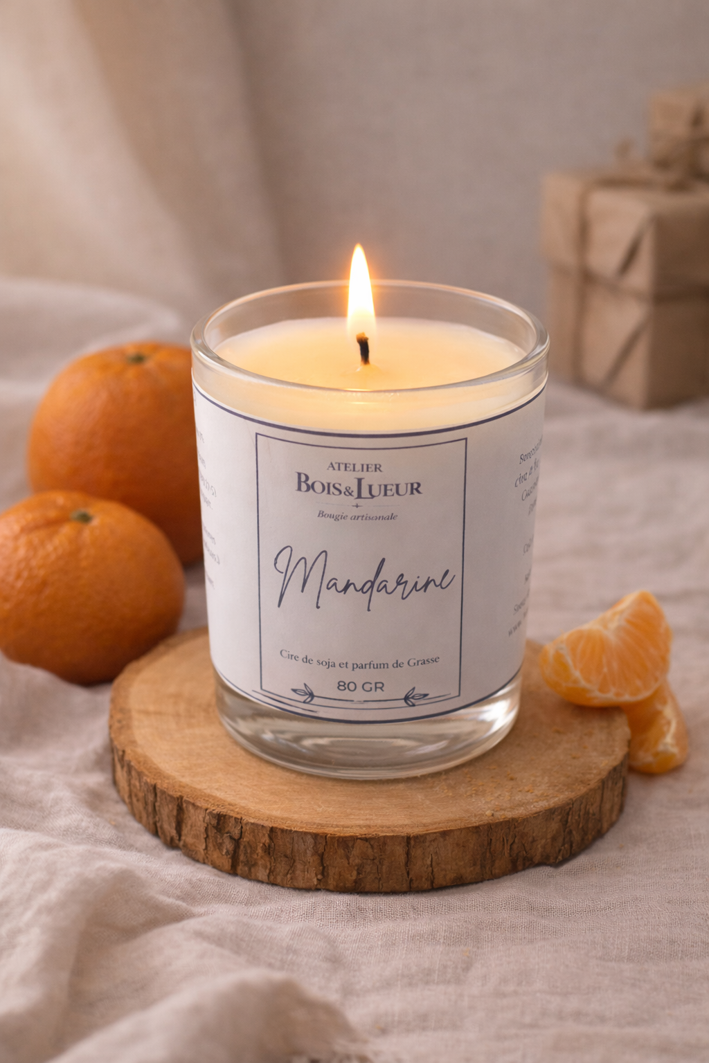 Bougie artisanale en cire de soja – Mandarine