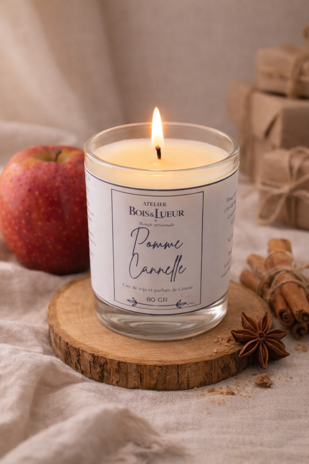 Bougie artisanale en cire de soja – Pomme cannelle